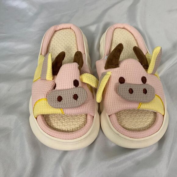 Kawaii Cottage Core Pink Yellow Cute Coquette Cow Slipper Anti Slip US 8 - Picture 3 of 7
